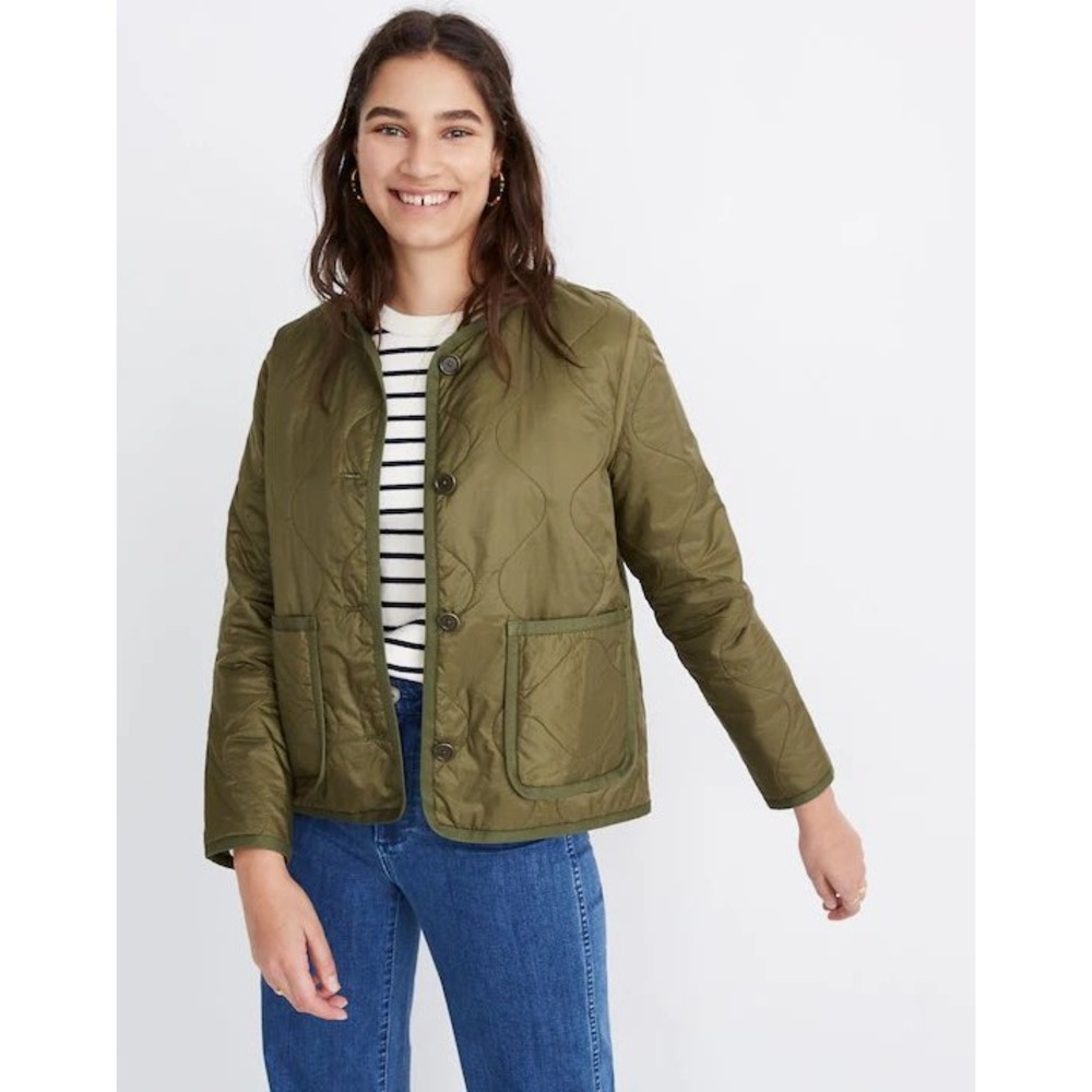 Madewell Quilted Liner Jacket Olive Green Button Front Quilt Women Medium